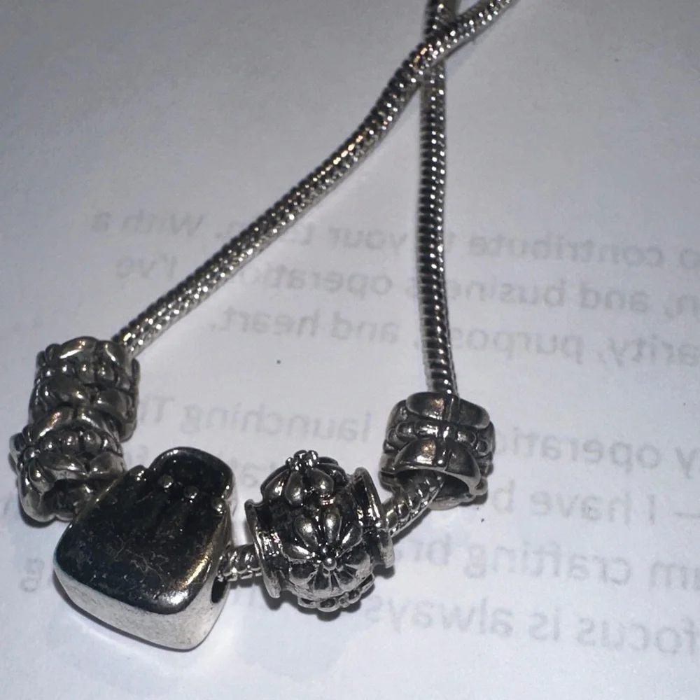 Pandora Silver Bracelet with Blue and Green Charms - Picture 3 of 4